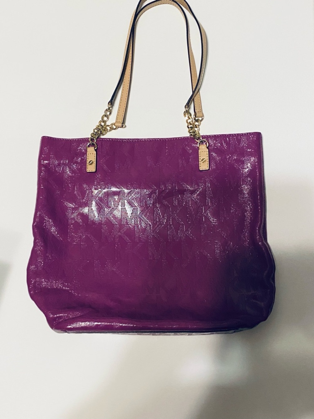 Michael Kors Glossy Purple Tote with Chain-Strap Handles